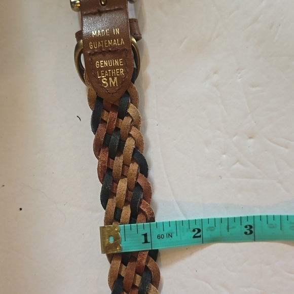 Womens Multi-Color Leather Woven Braided Belt Gold Buckle Sz.S/M